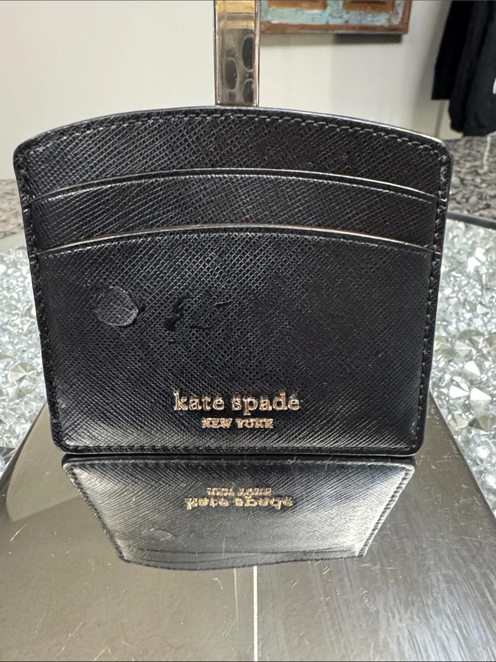 kate spade Black Saffiano Leather Card Case with Gold Logo